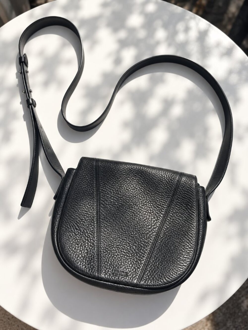 Vince Black Pebbled Leather Saddle Crossbody Bag Minimalist